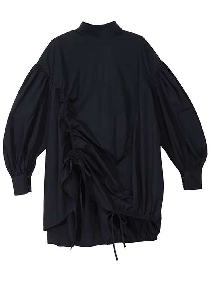 [EAM] femmes dos Long cordon grande taille Blouse nouveau col Satnd à manches longues coupe ample ch