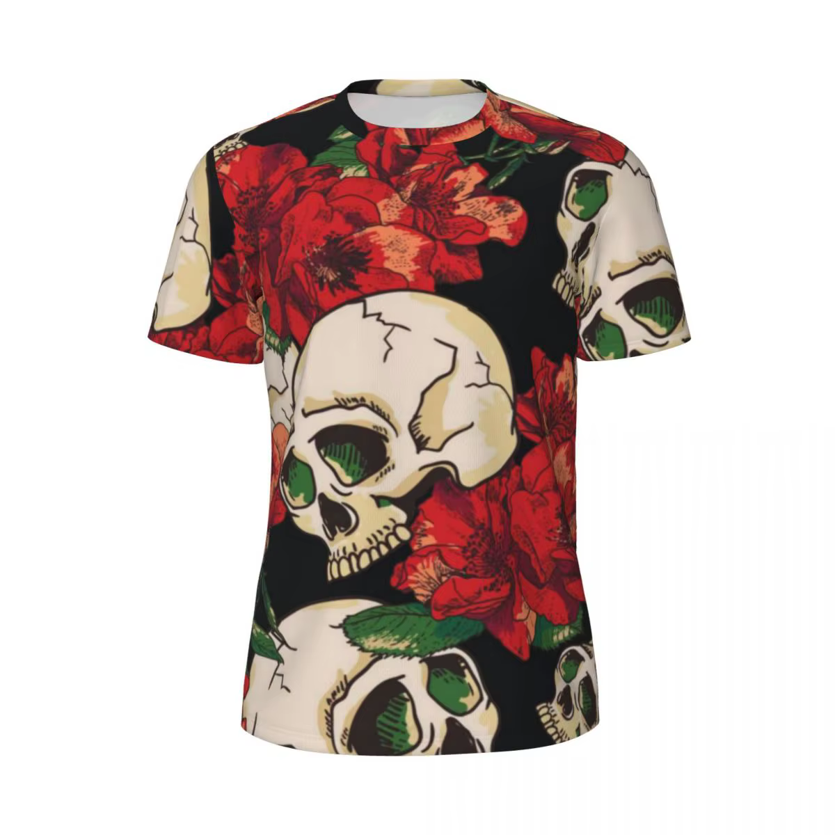 T-Shirt squelette rouge motif crâne Floral, T-Shirts de gymnastique à la mode, manches courtes, séch
