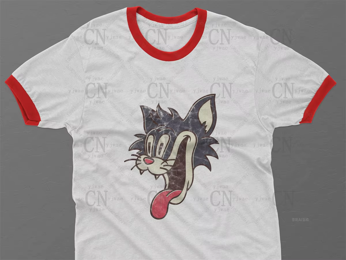 T-shirt Crazy Cat Smiling Psycho Ringer, T-shirt à personnage Patrick Hockstetter, T-shirt décontrac