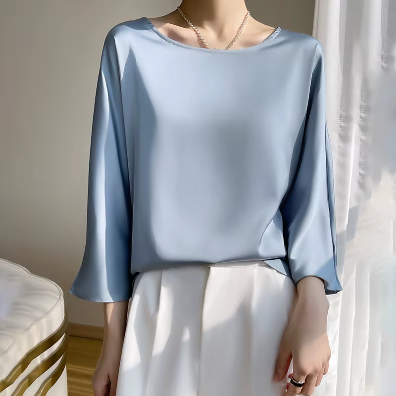 T-Shirt en soie pour femmes, coupe ample, haut en soie de mûrier, manches courtes, surdimensionné, c