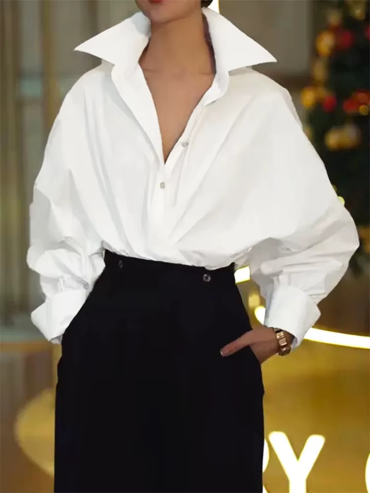 Uoozee chemises blanches pour femmes 2025 nouvelles manches longues boutonnées couleur unie urbain d