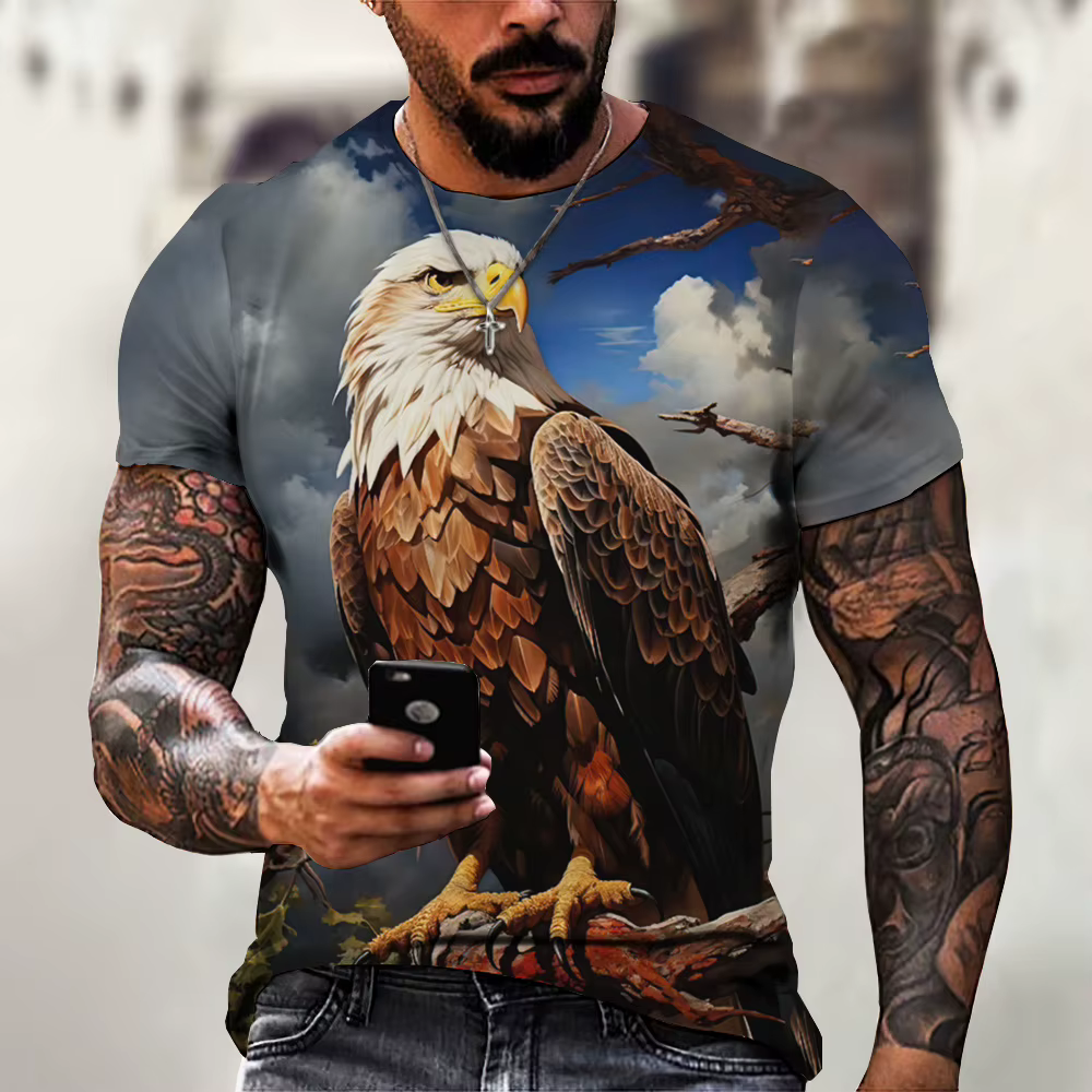 American Eagle graphiques T-Shirt pour hommes impression 3D t-shirts animaux Camisetas motif à manch
