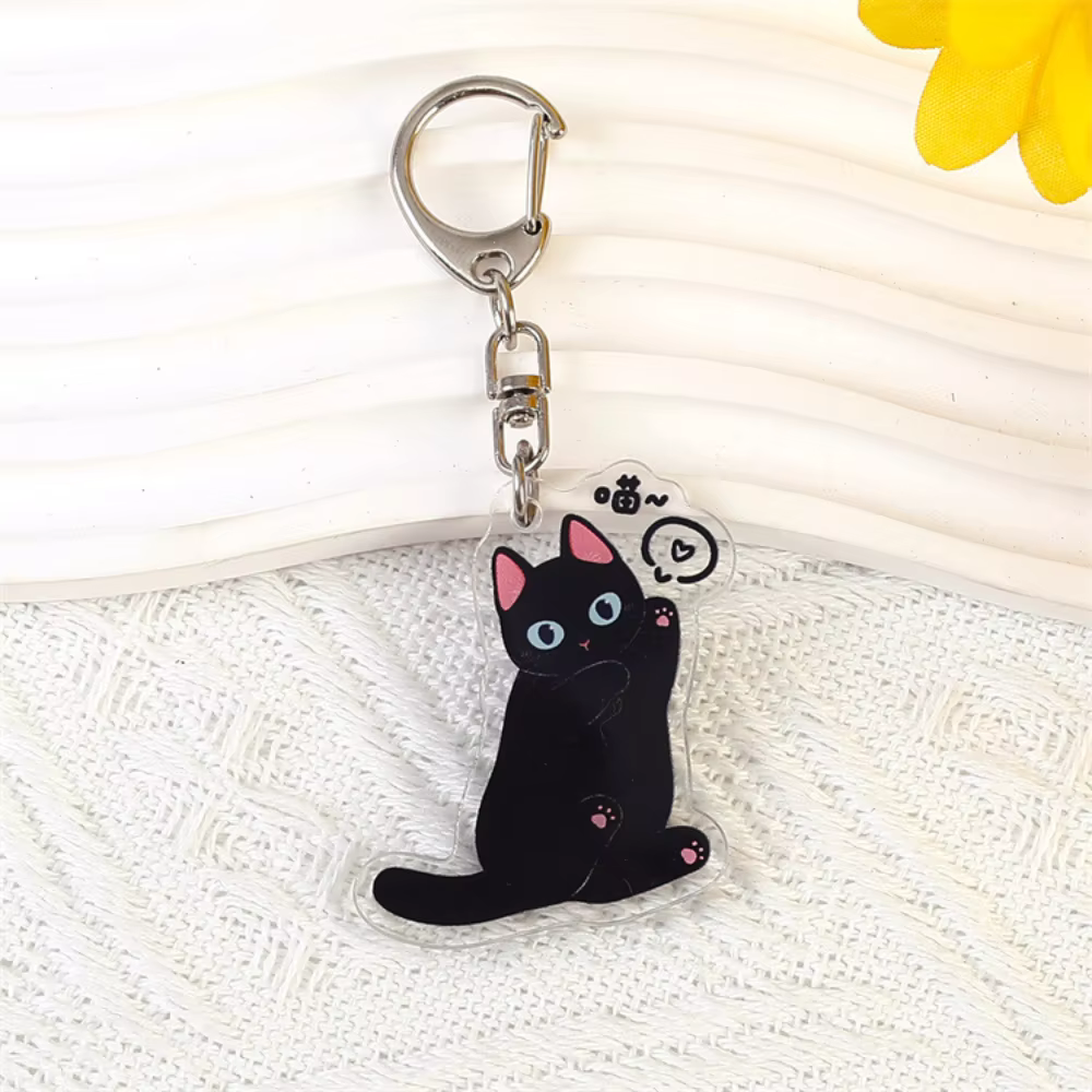 Porte-clés chat noir mignon en acrylique, animaux de dessin animé chaton, breloque pour sac à dos, p