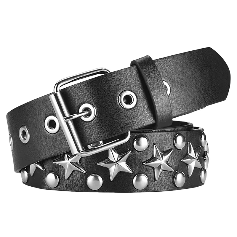 Ceinture en cuir noire pour femme, réglable, à rivets et clous, style mode goth rock punk, avec déco