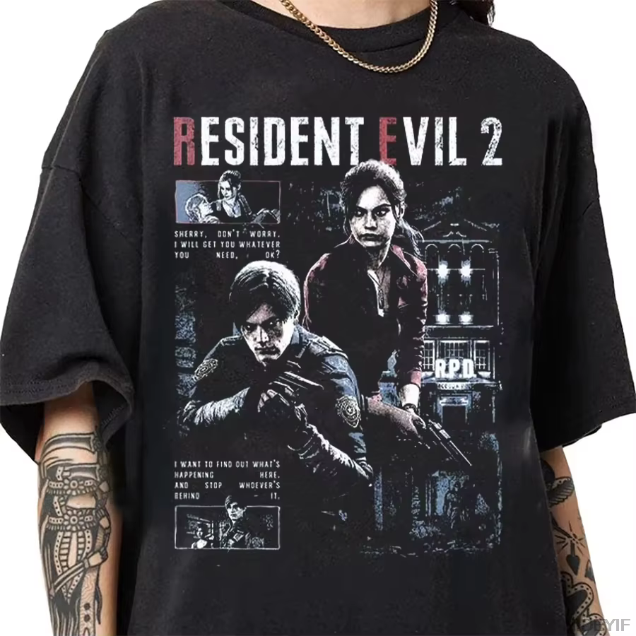 T-shirts 100% coton pour hommes et femmes, Leon Kennedy, streetwear, tops, Resident Evil 2 Biohazard