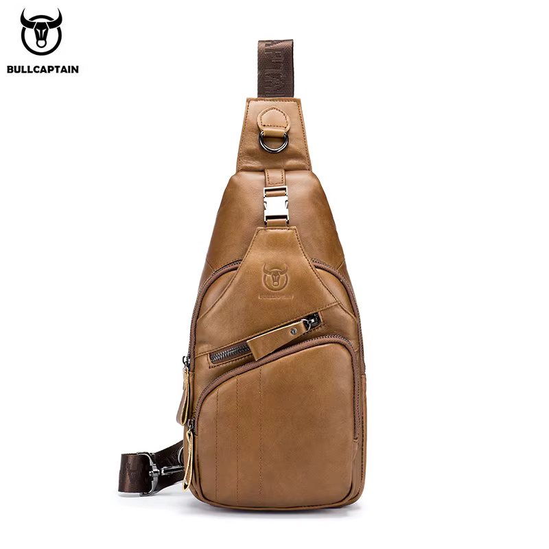 BULLCAPTAIN sac en cuir véritable sac de poitrine hommes mode Style décontracté sac à bandoulière af