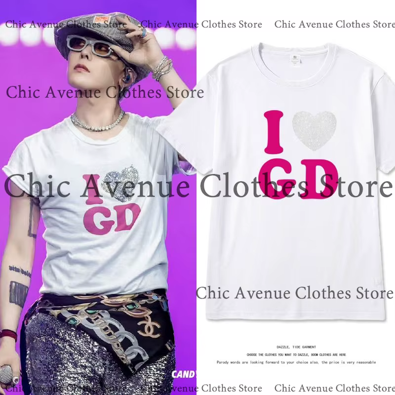 GD G-DRAGON même T-shirt pour les Fans j'aime GD été hauts coton à manches courtes T-shirt homme fem