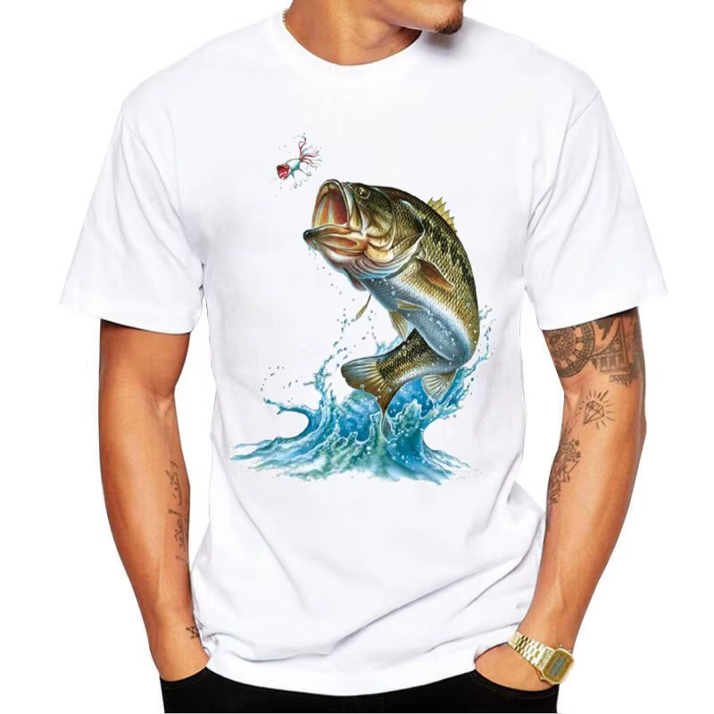 T-shirt de pêche en mer, Europe et états-unis, T-shirt imprimé à manches courtes de poisson de mer, 