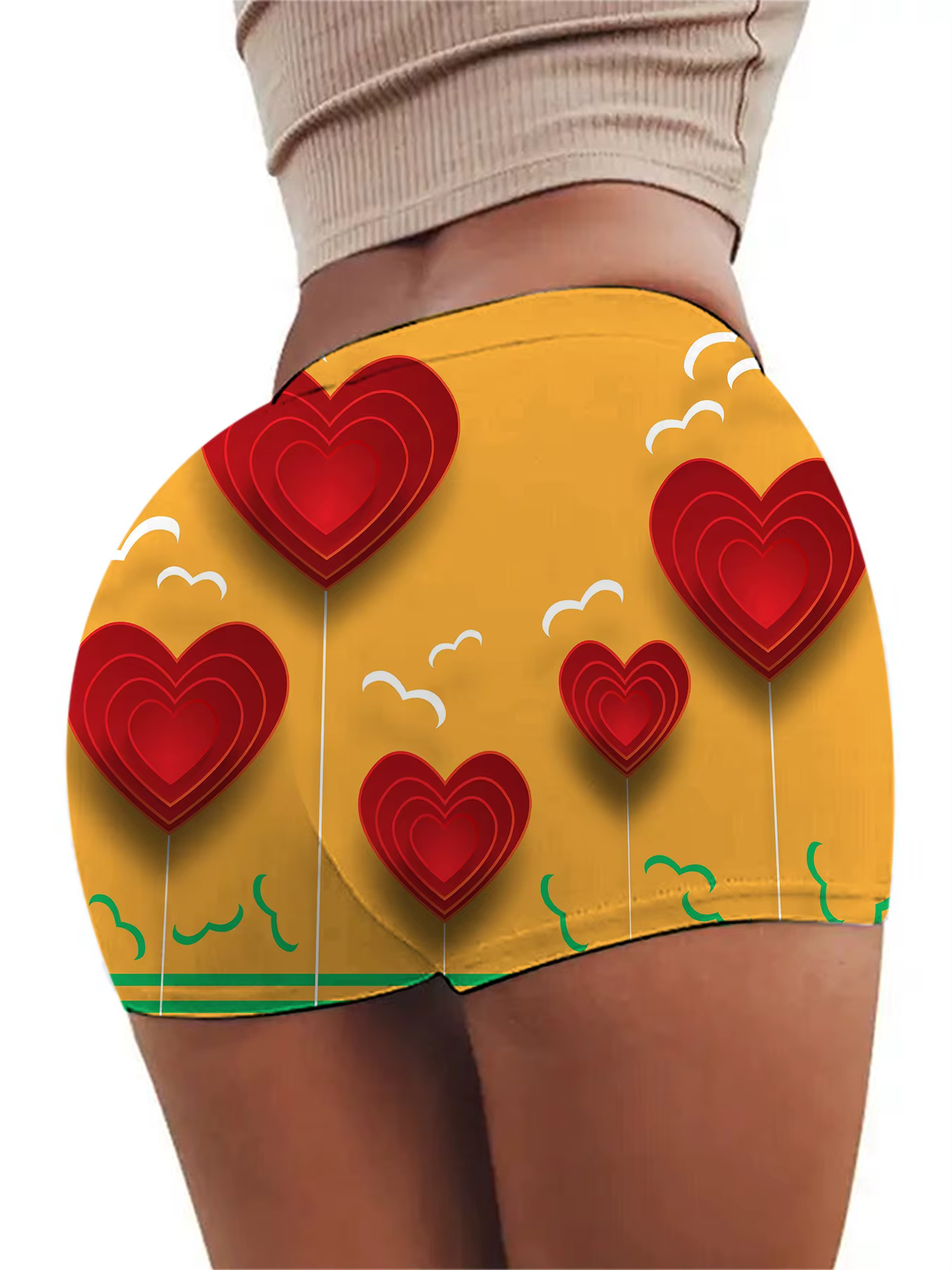 Shorts en tricot de polyester imprimé feuilles de palmier pour femmes, taille élastique, décontracté