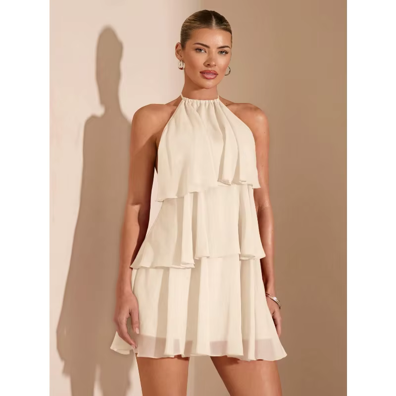 Robe Courte en Mousseline de Soie à Volants Superposés et Dos Nu pour Femme, Style Y2K, Idéale pour 
