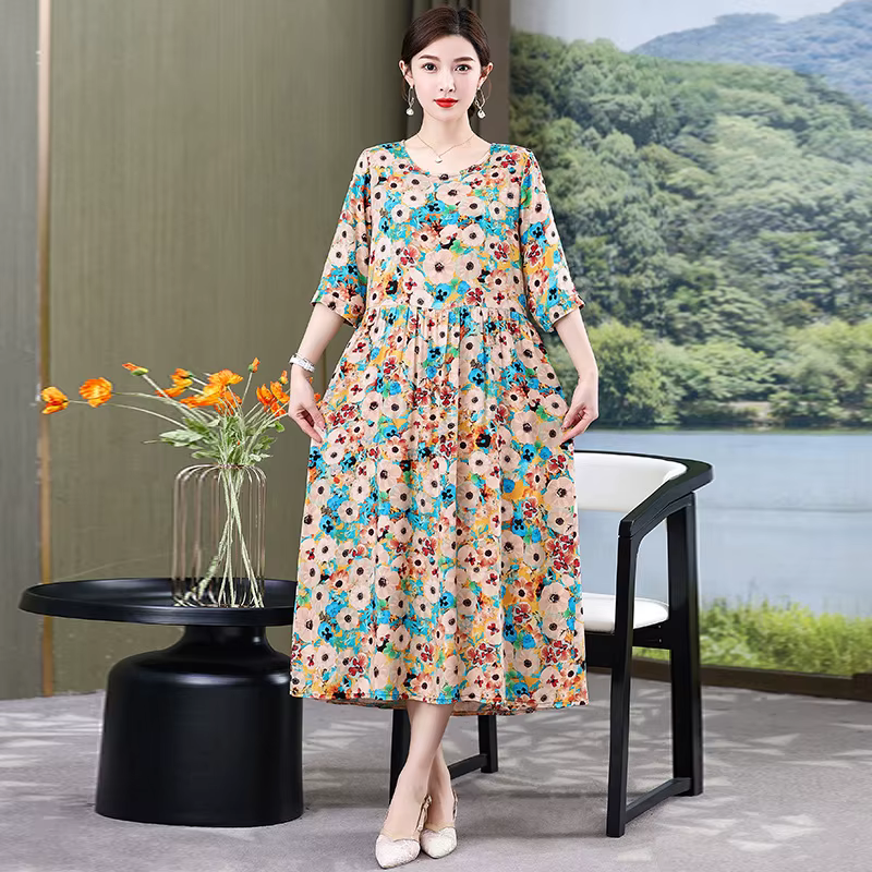 XL-5XL chemises de nuit pour femmes salon pyjamas robe grande taille coton rayonne moyen âge mère ch