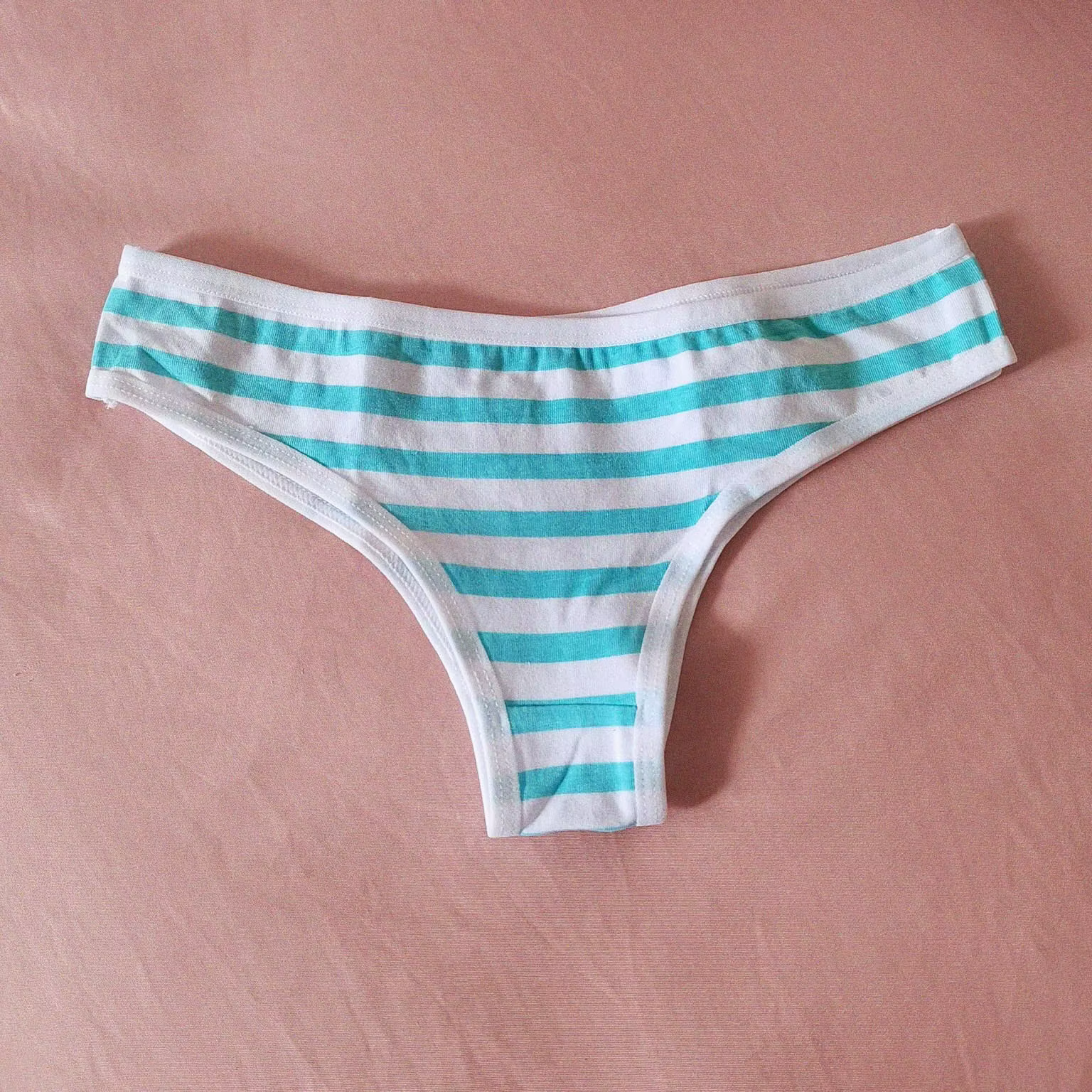 Sexy mignon fille femmes bleu et rose rayure culotte string t-back sous-vêtements
