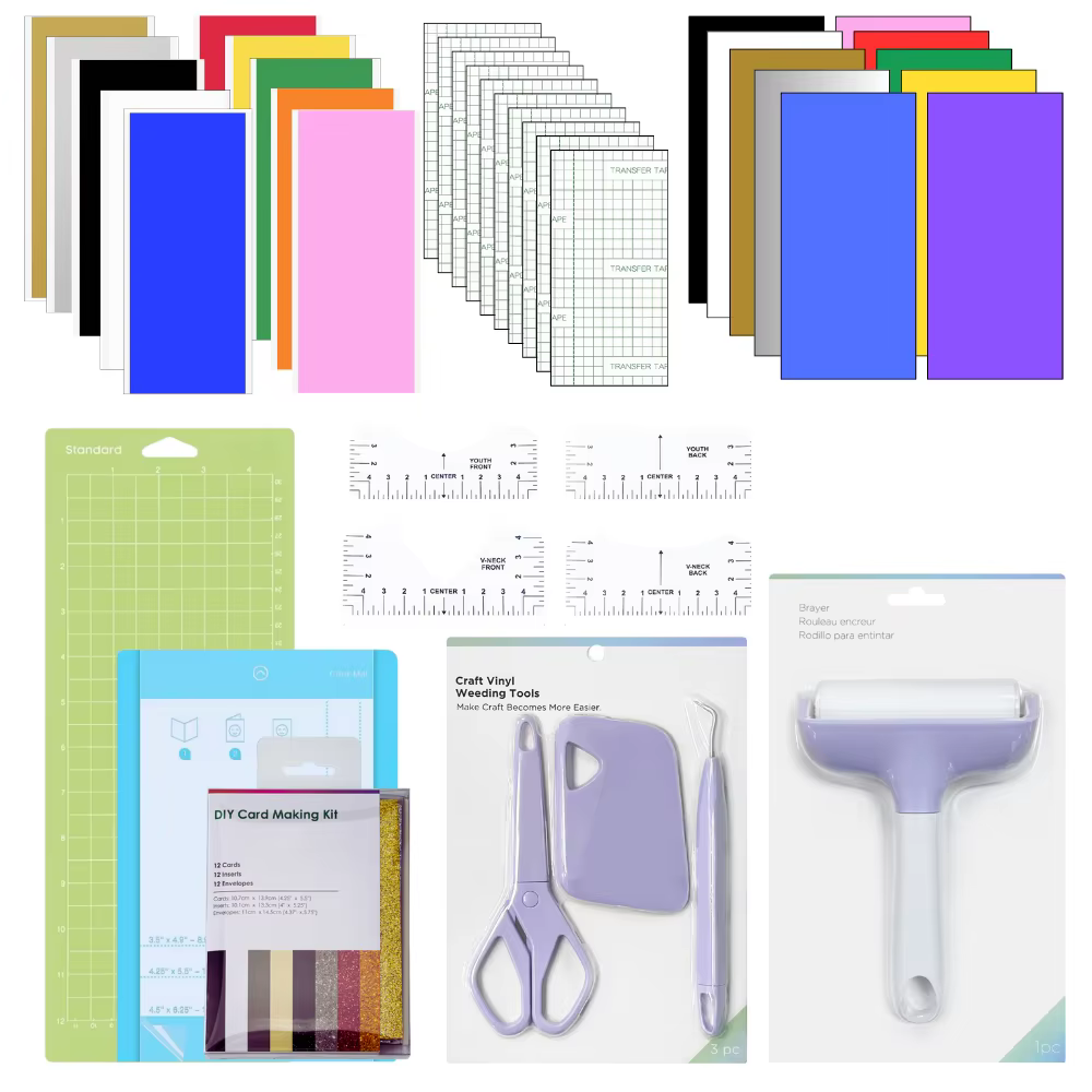 Kit d'accessoires Joy 76 pièces, comprenant des outils de retrait, htv, vinyle adhésif, kits de cart
