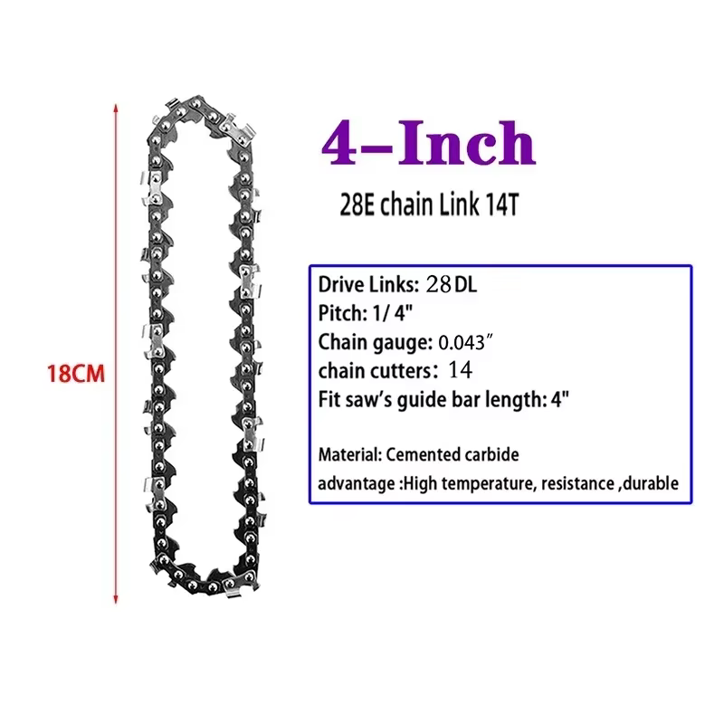 Chaîne de tronçonneuse 4/6/8 pouces, 1/4 ", 0,043", 28/37/45/48 DL, Semi-ciseau, outil électrique, l