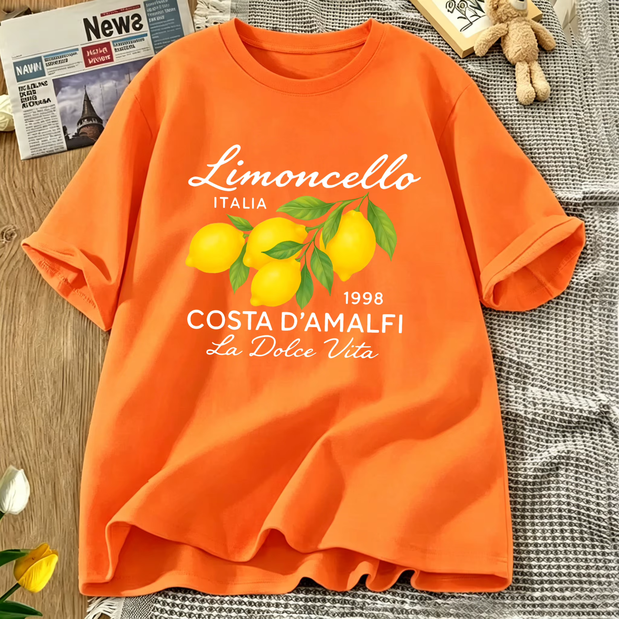 Limoncello Italia La Dolce Vita T-shirt à imprimé citron pour femme, décontracté, respirant, à manch