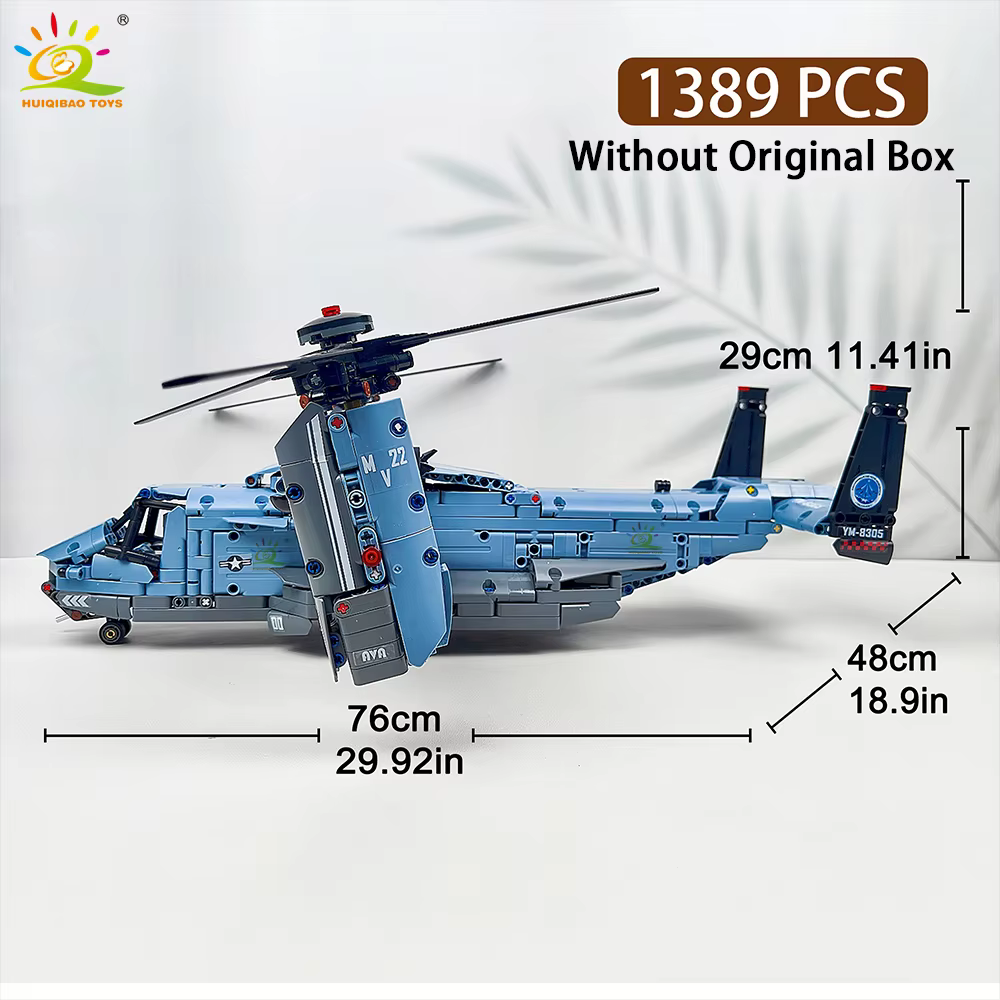 HUIQIBAO MOC 1389 pièces V-22 avion inclinable hélicoptère bloc de construction enfants modèle d'avi