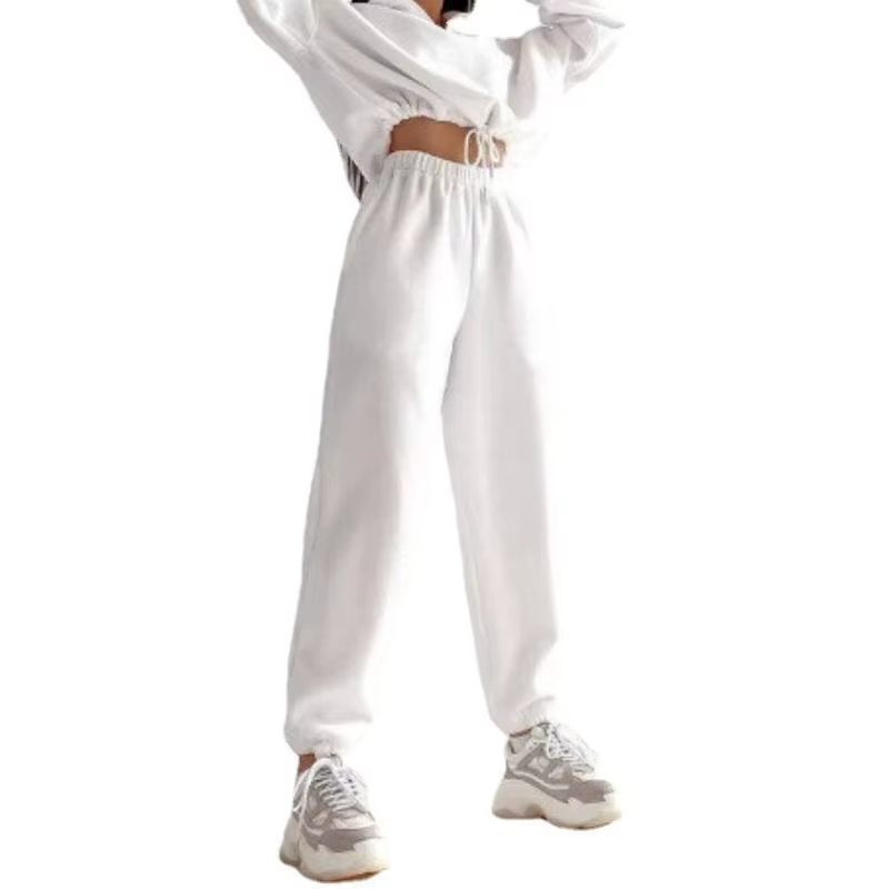 Automne 2025 mode couleur unie ample fermeture éclair col montant pull pantalon costume pour femme