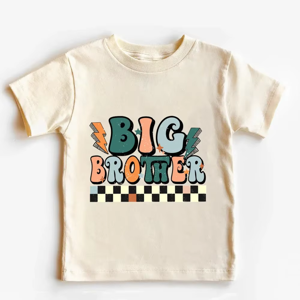 T-shirt à Manches Courtes pour Garçon et Fille, Imprimé de Grand Frère et Petit Frère, Style Rétro, 