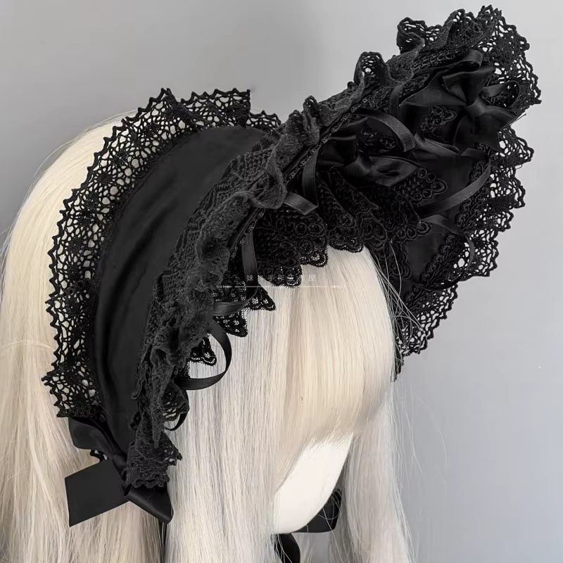Chapeau de femme de chambre Lolita Bonnet, bonnet en dentelle, noir, gothique, vintage, jeunes fille