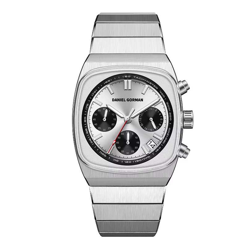 Daniel Gorman Chronographe Montre pour homme Tachymètre à quartz en acier inoxydable Montre-bracelet