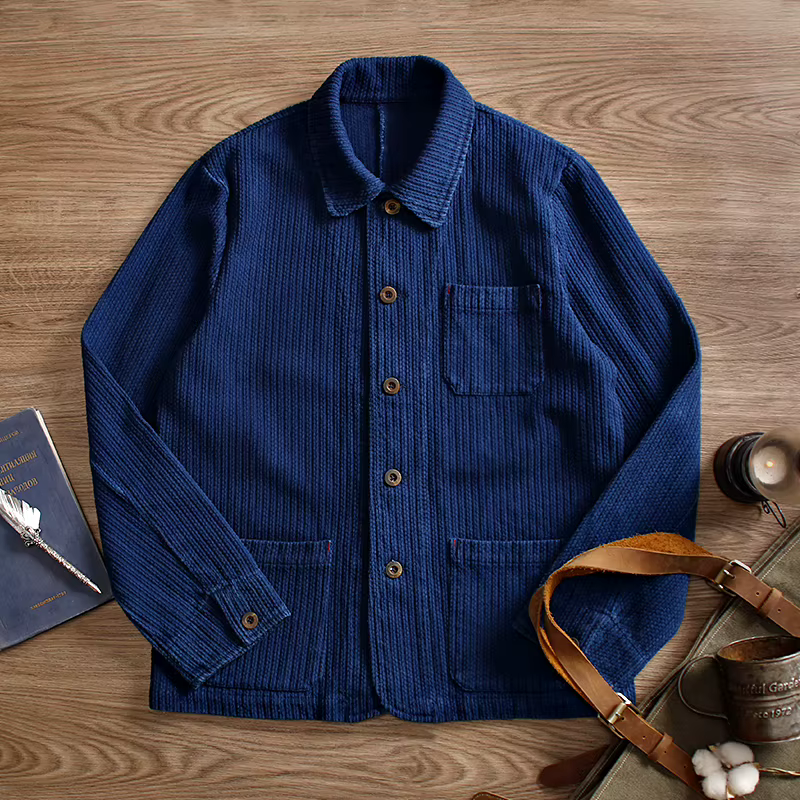 Veste cargo indigo pour homme, vintage, rapweight, coton, bleu teint, vêtements de travail, outillag