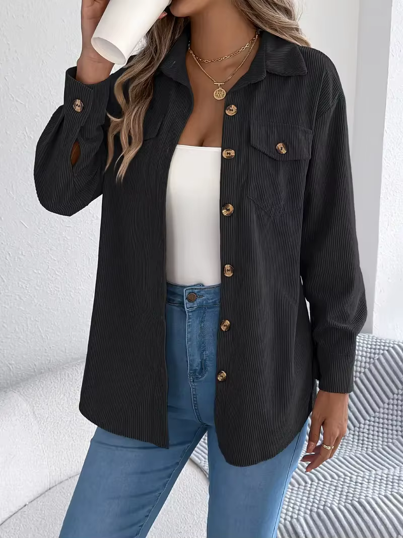 Veste en velours côtelé à manches longues pour femme, élégante, simple boutonnage, couleur unie, che