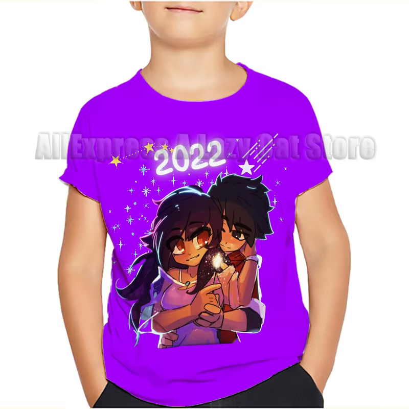 Aphmau-T-shirt manches courtes pour enfant, vêtement pour garçon et fille, estival, avec dessin anim