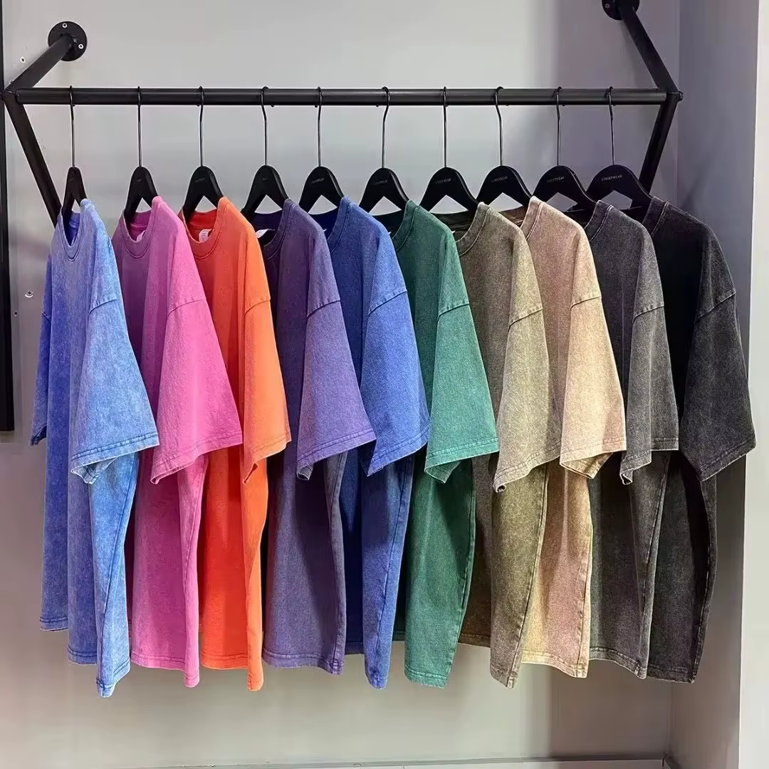 Style américain rétro lourd couleur unie à manches courtes T-shirt hommes femmes été rue à la mode l