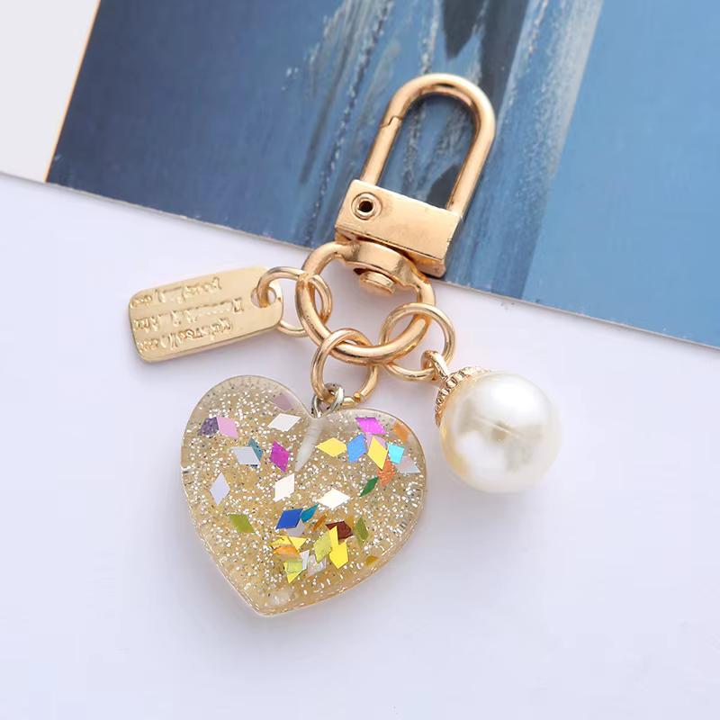 Porte-clés pendentif en acrylique perle 'Love' mignon pour femme, breloque de sac Kawaii, accessoire