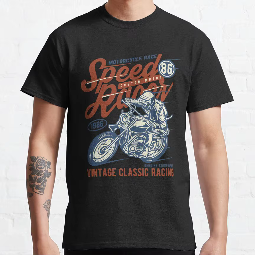 Speed Inboulon t-T-shirt imprimé de moto vintage pour hommes, vêtements de course de moto classiques