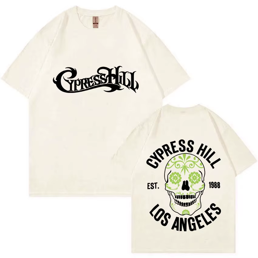 T-shirts graphiques double face Cypress Hill Skeleton pour hommes, t-shirt oversize hip hop, tendanc
