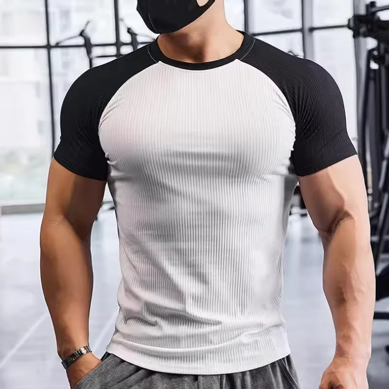 T-shirt de sport serré à manches courtes pour hommes, vêtements d'entraînement de fitness, t-shirt d