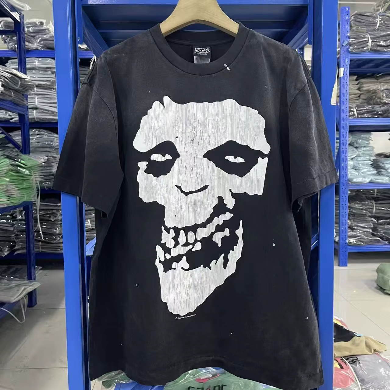 T-shirt noir imprimé crâne Saint Tear pour hommes et femmes, t-shirt de haute qualité