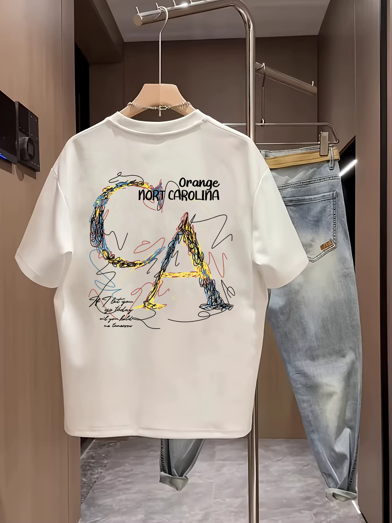 T-shirt pour homme, 100% coton, imprimé lettres, coupe ample, polyvalent, décontracté, confortable, 