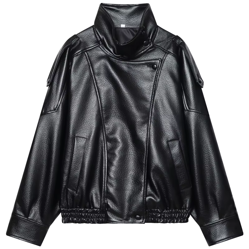 HXAO nouveauté femmes Bomber veste en cuir noir vestes recadrée surdimensionné vêtements d'extérieur