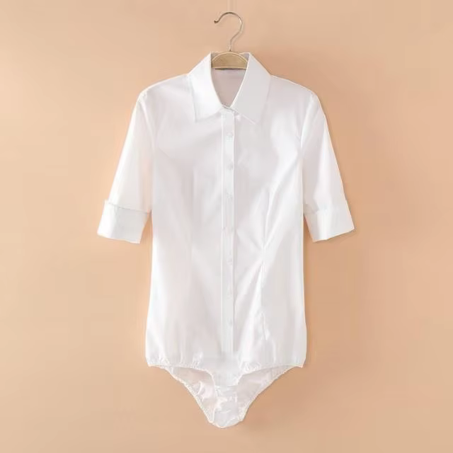 Body Shirt à Manches sulfpour Femme, Sexy, Décontracté, Bureau, Slim, Bleu/Blanc, #2102, 2022