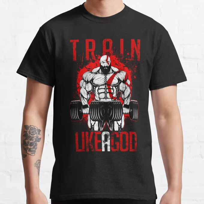 T-shirt God of War Train Like A God Gym pour hommes et femmes, vêtements d'été en pur coton, T-shirt