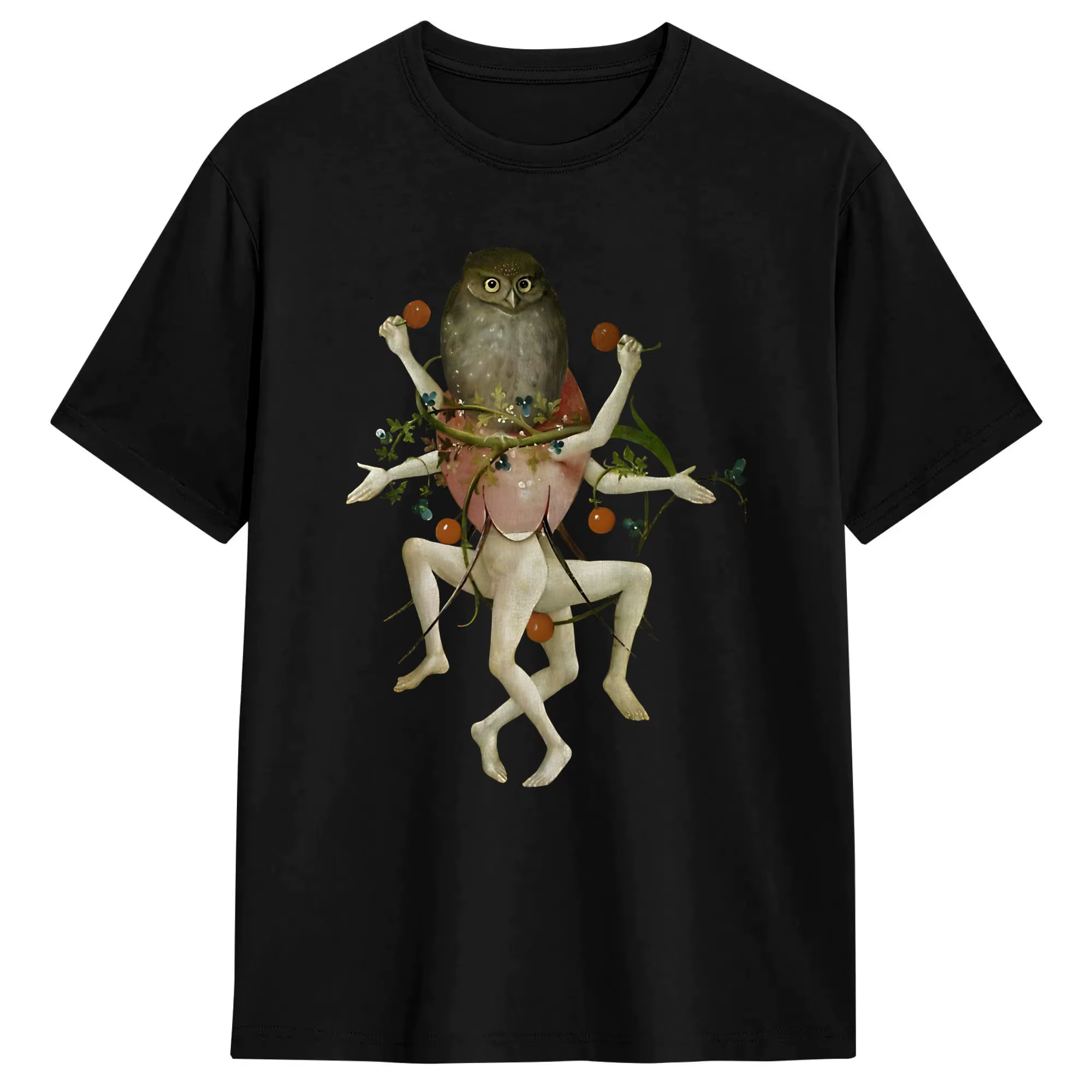 T-Shirt d'été en coton à col rond, style Hippie, avec hibou dansant de Hieronymus Bosch, grande tail
