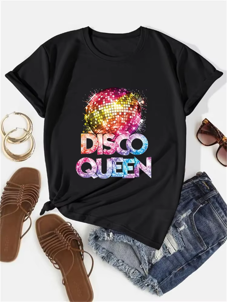 2025 nouvelles femmes Disco Queen 70's Disco thème Vintage T-shirt décontracté confort col rond femm