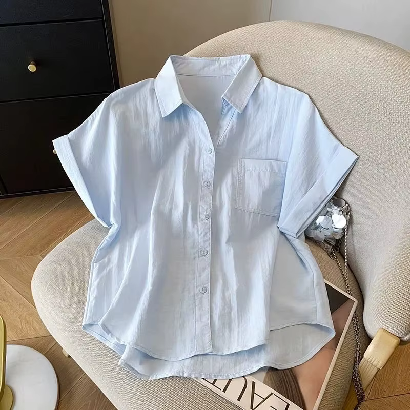 Chemise en coton blanc pour femmes, chemisiers amples et fins, mode coréenne, couleur unie, manches 