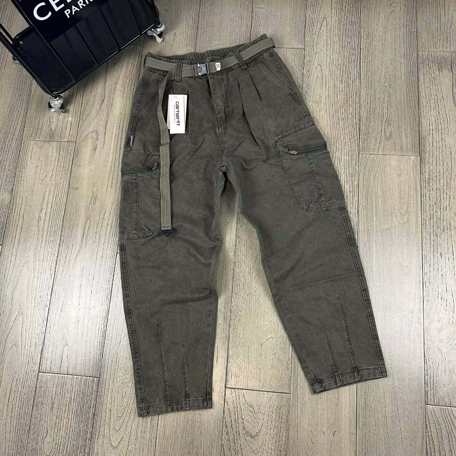 Pantalon de travail en coton lavé épais avec poches pour armes à feu, multiples poches, coupe décont