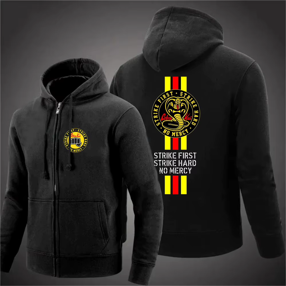 Cobra Kai No Mercy imprimé hommes sweat à capuche avec fermeture éclair vestes en coton de haute qua