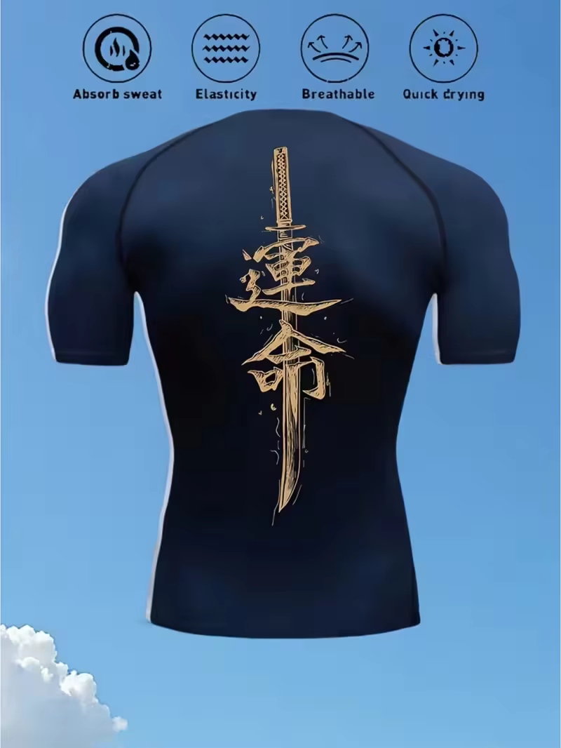 T-shirt de sport pour homme, coupe ajustée, séchage rapide, avec imprimé tendance, haute élasticité,