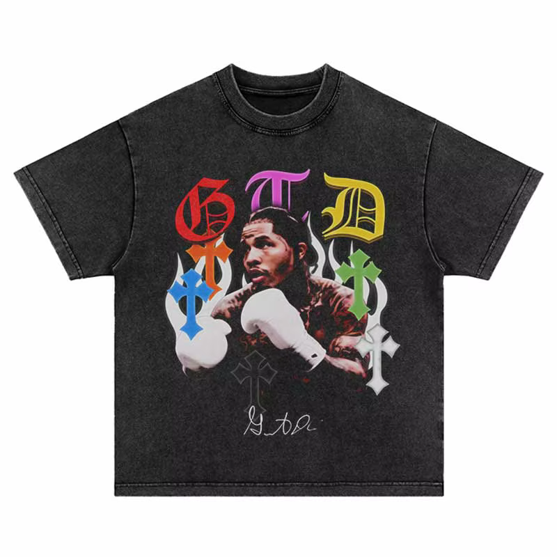 T-Shirt Respiré pour Homme, Hip Hop, Alphabet, Boxer Imprimé, Délavé, Harajuku, Mode Punk, Gothique,