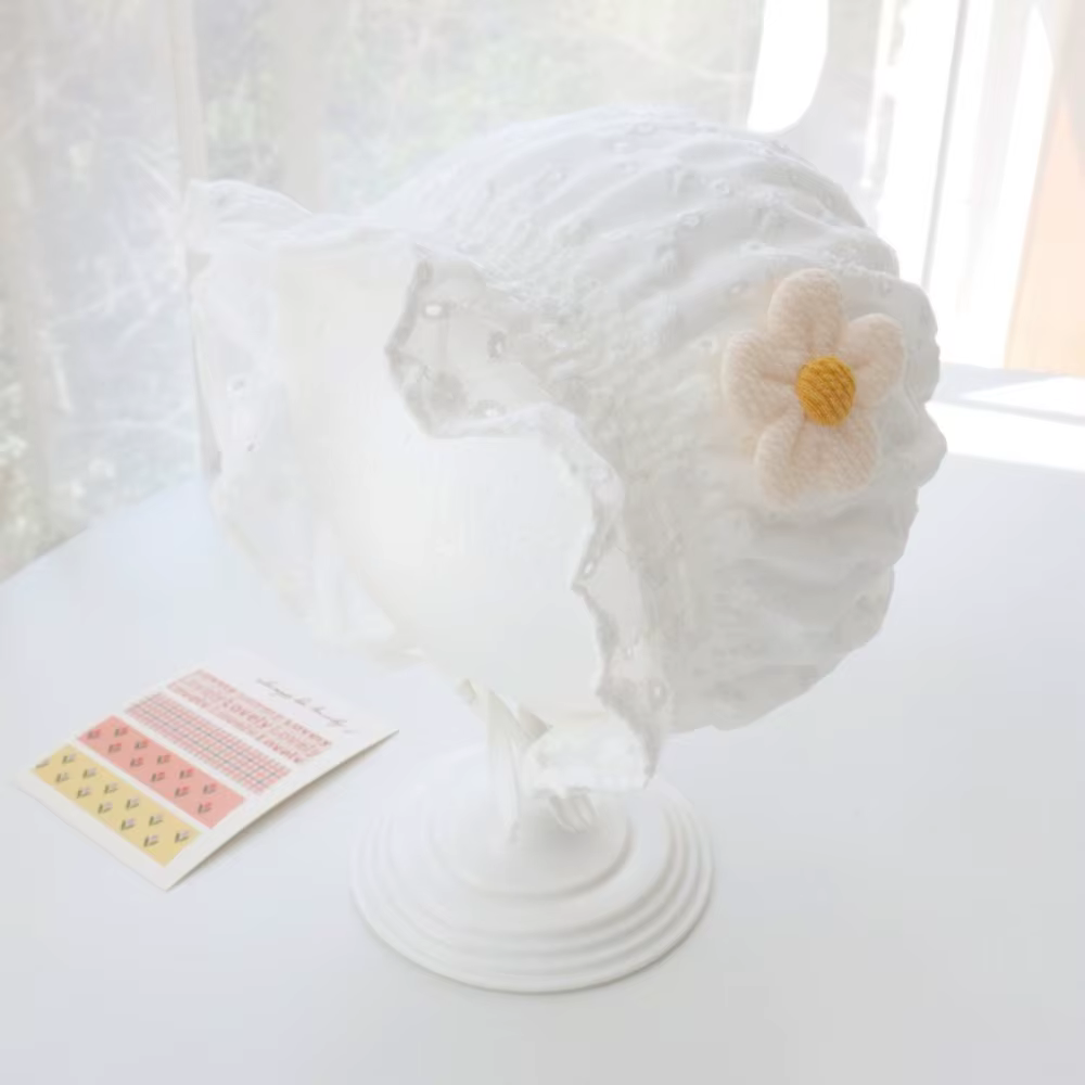 Casquette fœtale en dentelle pour nouveau-né, Bonnet à volants en fleurs, chapeau de soleil doux et 
