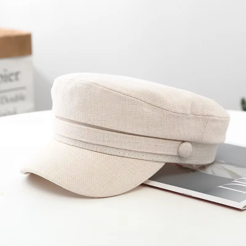 Chapeau militaire à visière solide pour femmes, béret respirant en lin, casquette plate de Style rét