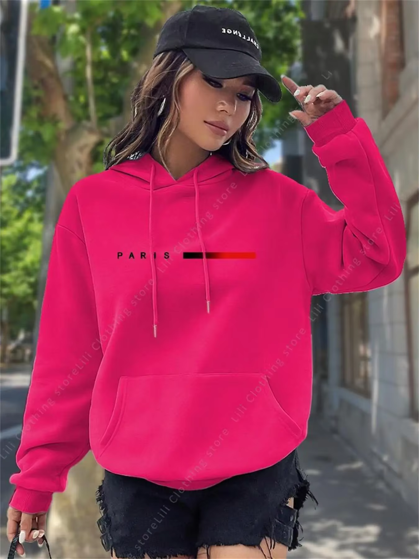 PARIS Sweat-shirts à capuche pour femmes, tendance, style esthétique, vêtements de rue Y2k, rose, no