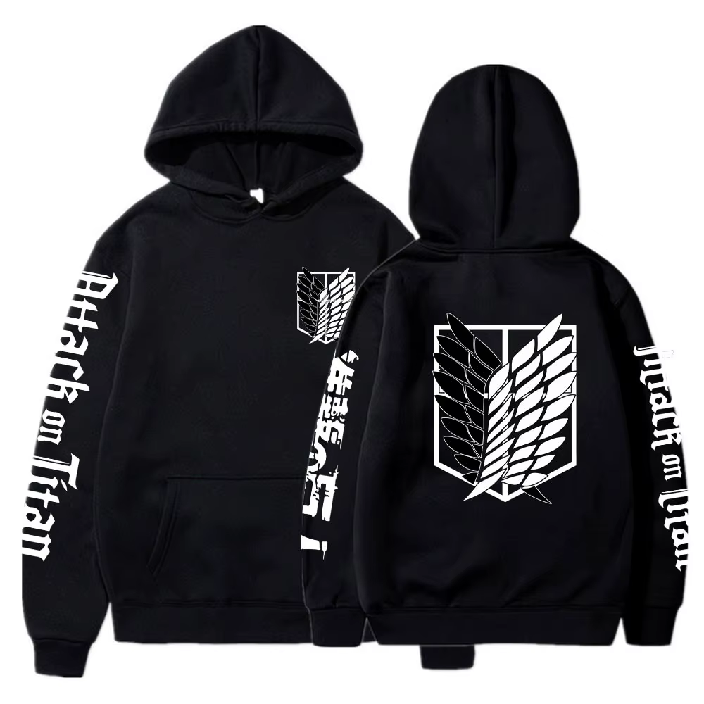 Attaque sur Titan sweat à capuche noir hommes femmes 2025 hiver coton sweat ailes de liberté emblème