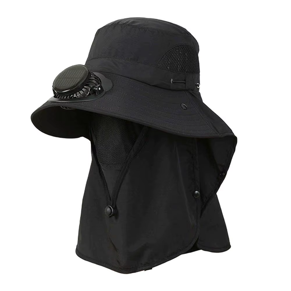 Casquette de baseball solaire à double ventilateur intégré, protection solaire, large bord, respiran