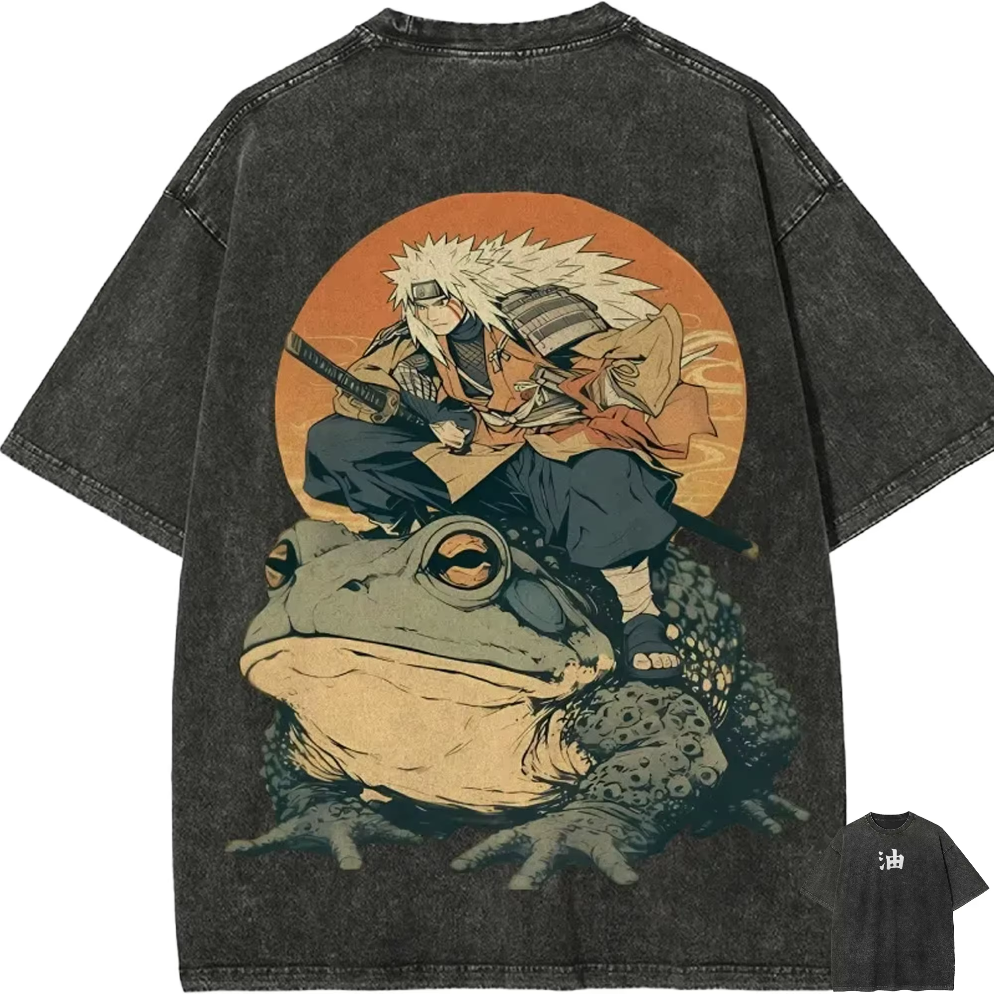 T-shirt Naruto Jiraiya Gamabunta Ukiyo-e Vintage Acid Wash Streetwear Rétro Anime Graphique Homme 20